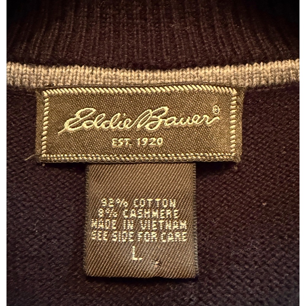 Eddie Bauer Mens Navy Blue Cotton Cashmere Quarter Zip Sweater Large Mock Neck - Picture 5 of 10